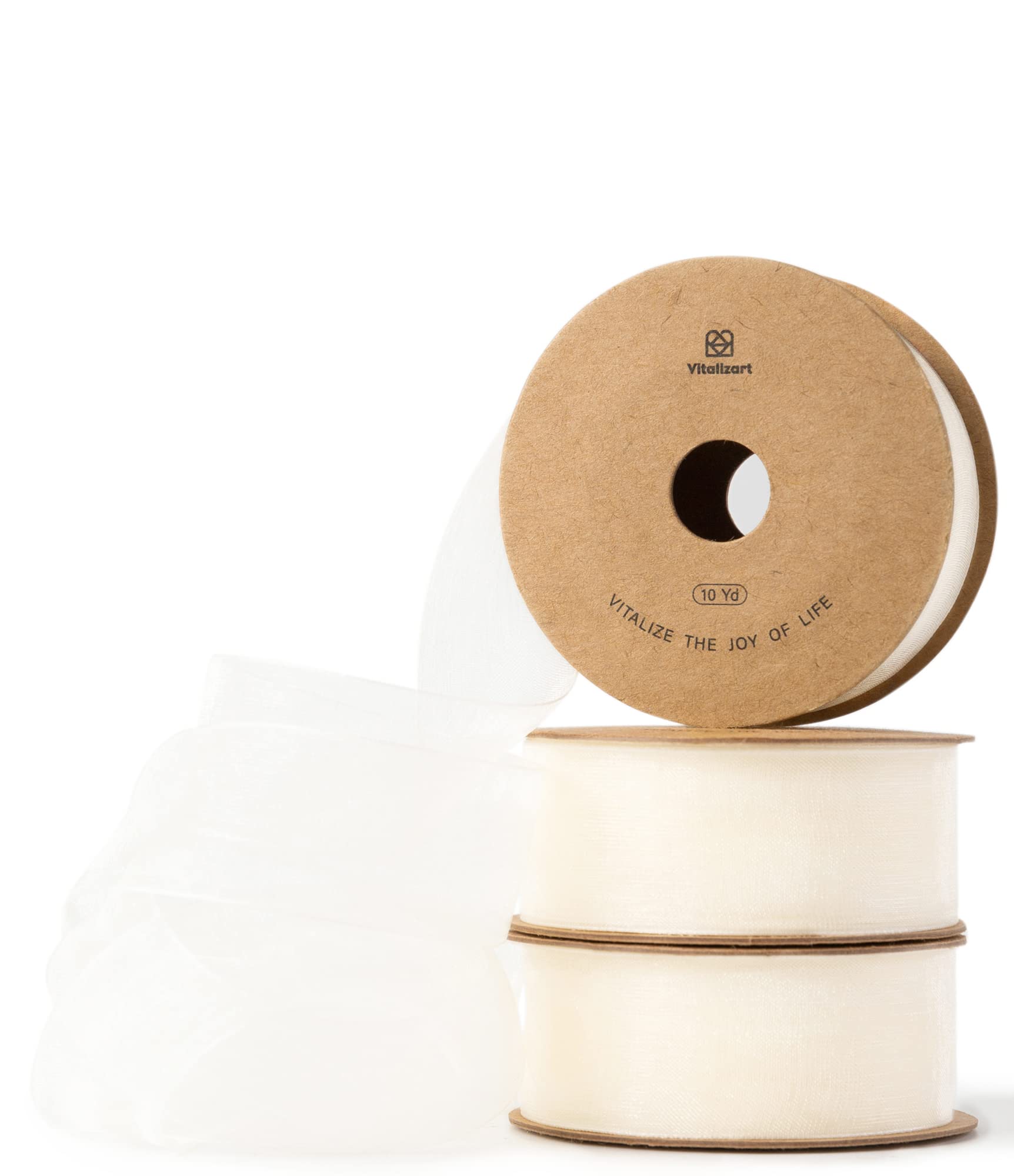 Vitalizart Ivory Cream Ribbon Organza Sheer Ribbon 1 inch x 30Yd Handmade Fabric Ribbons for Gift Wrapping Christmas Tree Crafts Bows Wedding Invitations Wreaths WrapOEKO-TEX STANDARD 100
