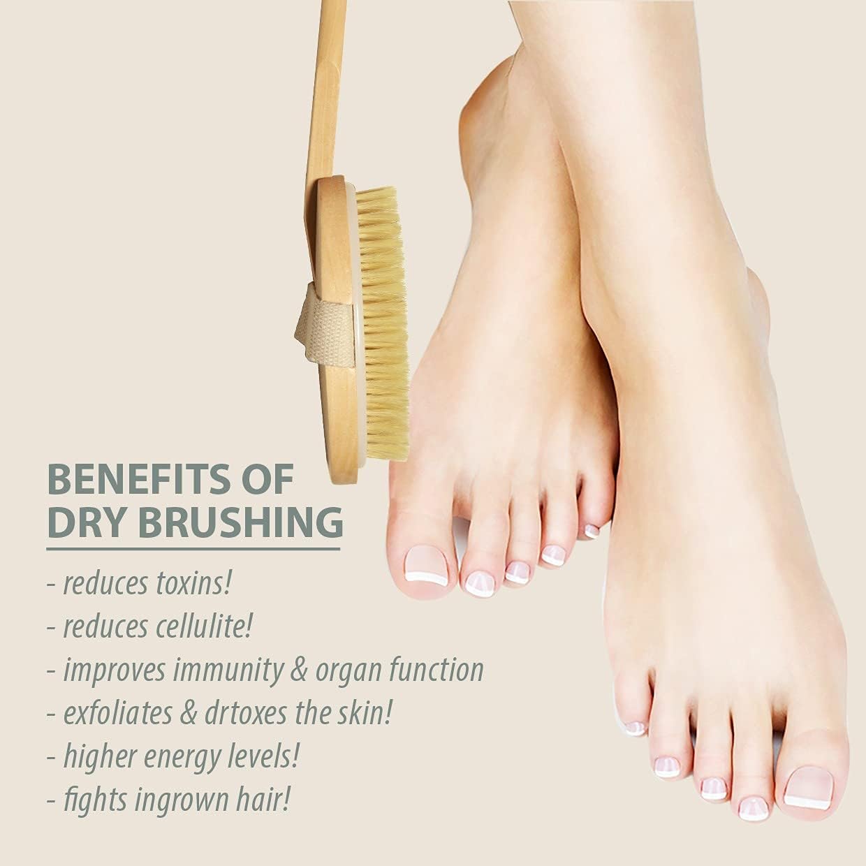Rustic Rituals 2-in-1 Dry Skin Body Brush with 11 inch Removable Wood Handle