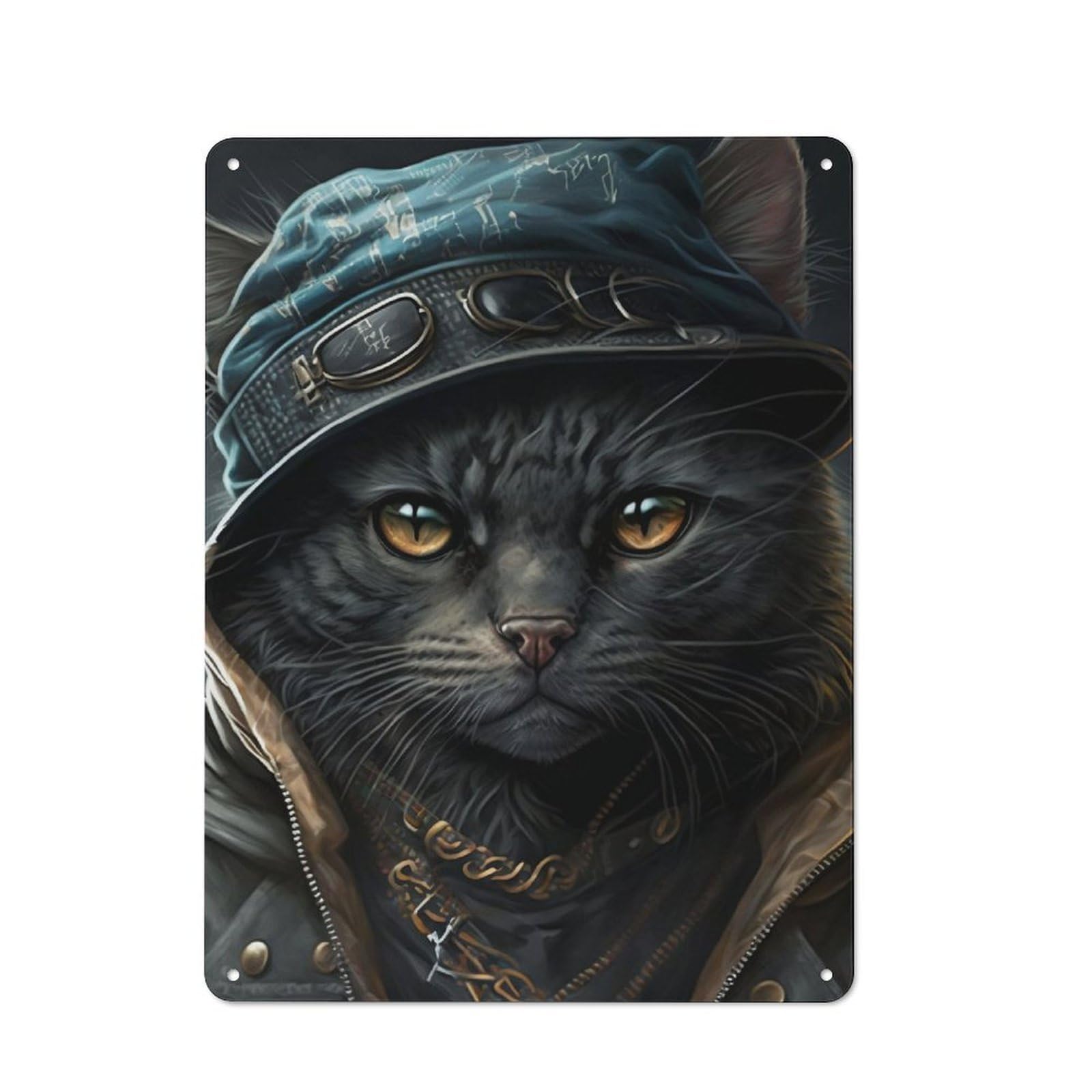 For Garden Room Or Summerhouse, Cat Wearing A Hoodie Rustic Tin Sign 40x30cm, Wall Decor for Garden Rooms And Summerhouses