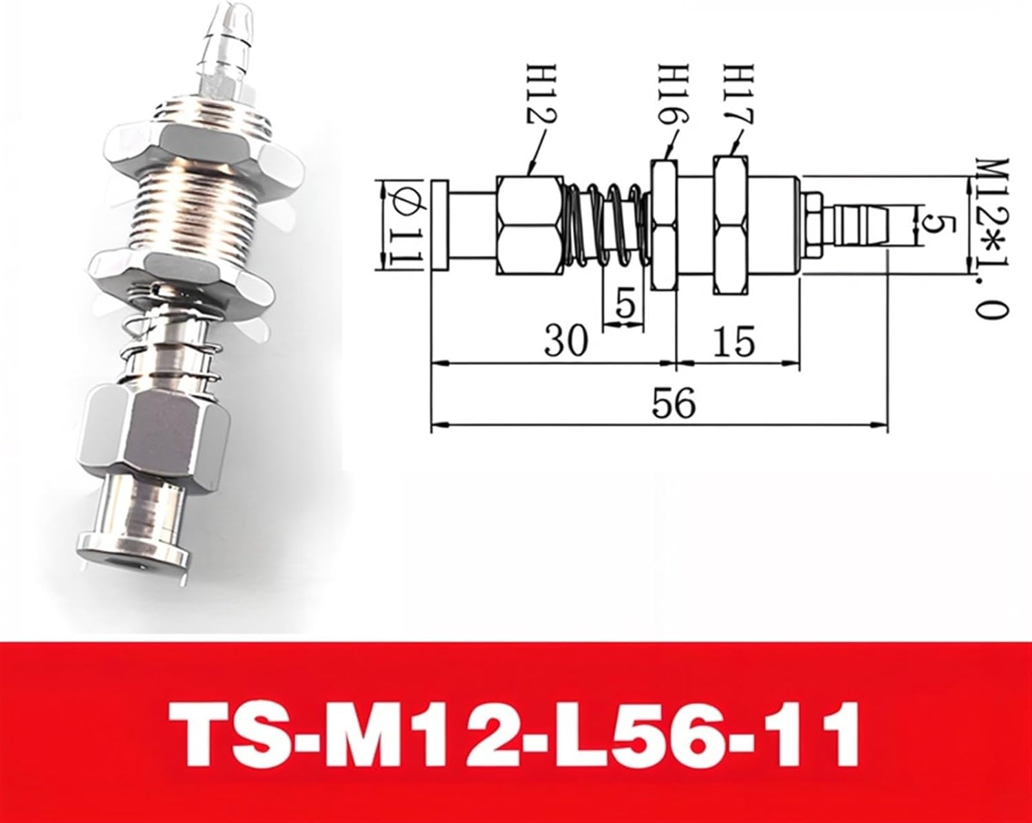 TS Metal Pneumatic Vacuum Suction Cup Metal Buffer Connecting Rod 1Pcs(TS-M12-L56-11)