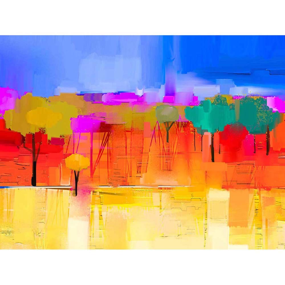 Wee Blue Coo Abstract Landscape With Trees Art Print Poster Wall Decor 12X16 Inch