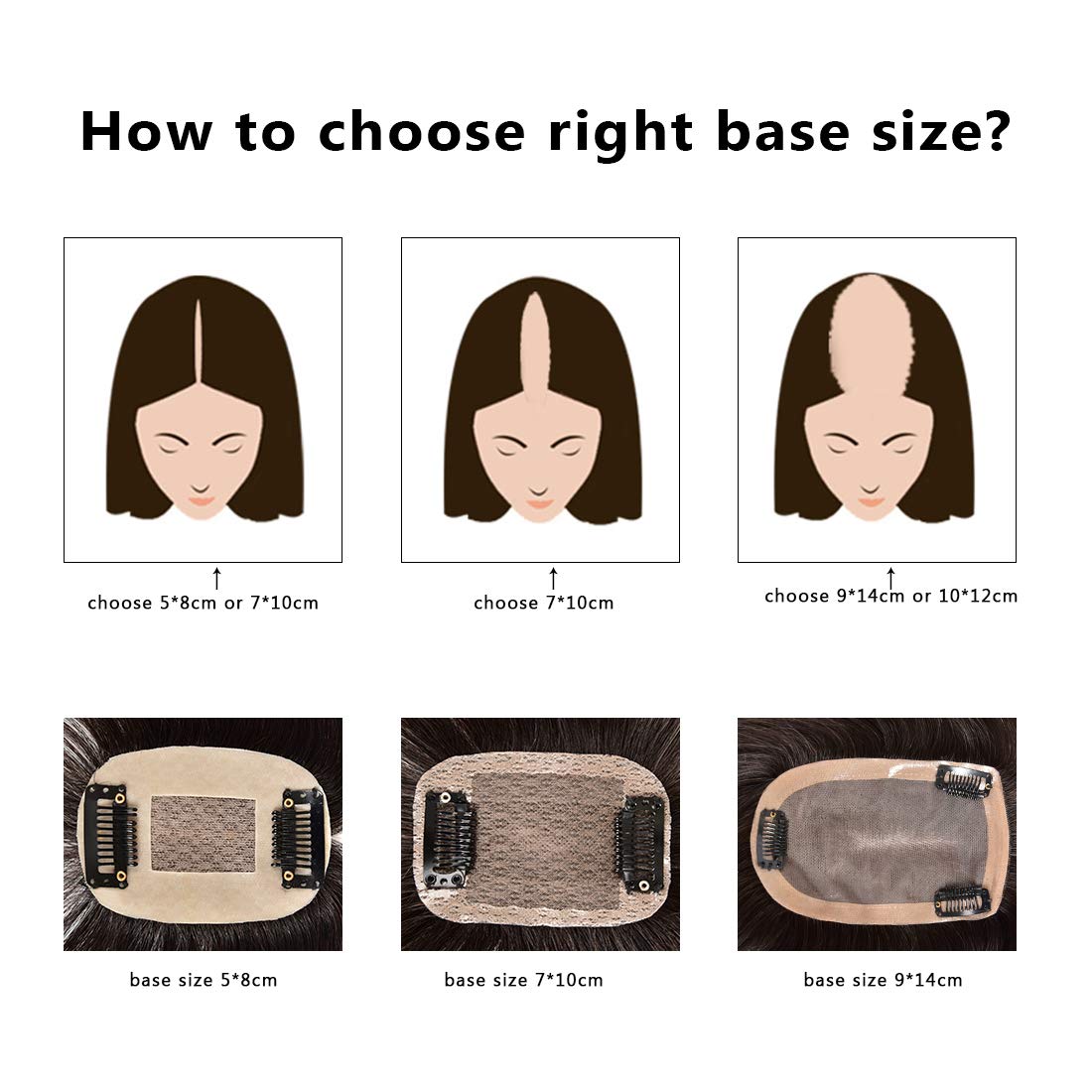 viviaBella 100% lace base Human Hair Topper Clip In Top Hairpiece 12inch Dark Brown Hair Piece Seamless Breathable Mono Base Toupee Hairpiece for Women (12inch, 2.8"×3.9" Dark Brown)