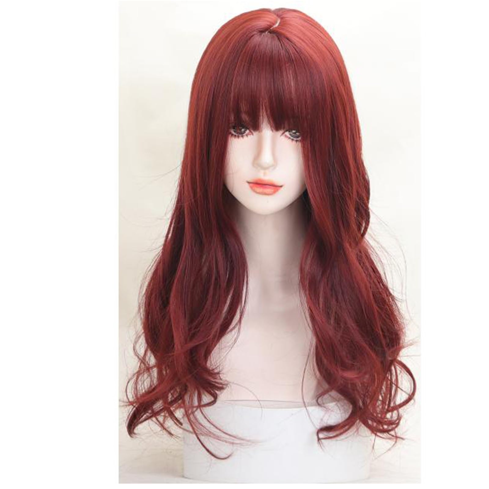 Perruque rouge avec frange pour fête et usage quotidien cheveux longs 60cm - 8