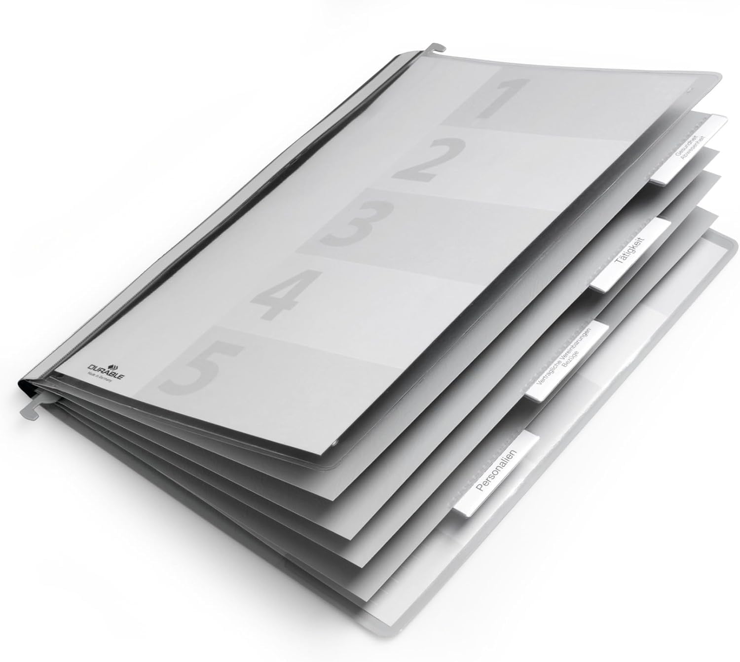 Durable 255510 grapadora personal con tapa y lengüetas, 5 particiones, incluye barra de colgar, 5 piezas