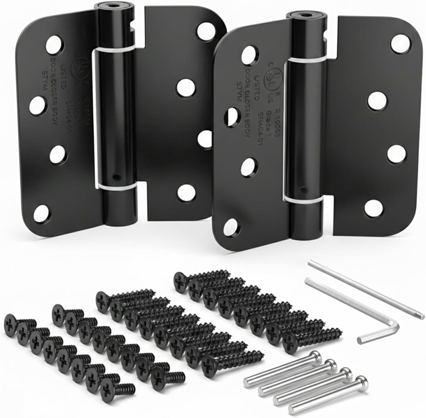 Houseables Self Closing Door Hinges, Spring Hinge Door Closer, Spring Loaded, Auto Close, 4 Inch, Automatic Closer, Auto Shut for Interior, Garage, Exterior, Adjustable Tension, 5/8 Radius, Black, 2PK