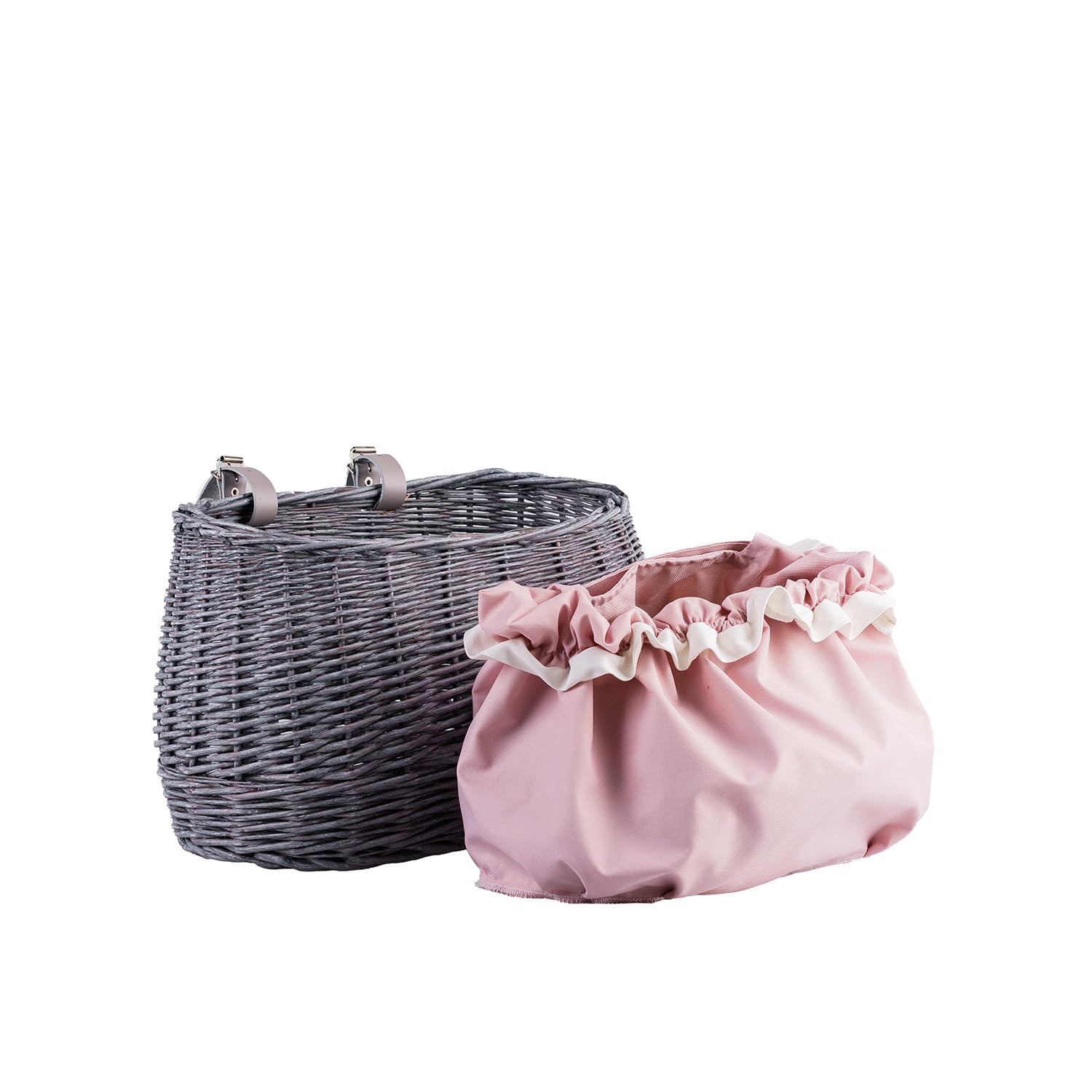 Cestino per la spesa anteriore, grande, intrecciato, stile retrò, in vimini, vintage, cestino per la spesa (grigio_rosa)