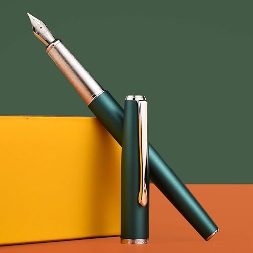 Miniatura 8 de Hongdian 920 pluma estilográfica de metal verde, bolígrafo clásico de punta fina de acero, incluye convertidor recargable y bolsa para bolígrafo