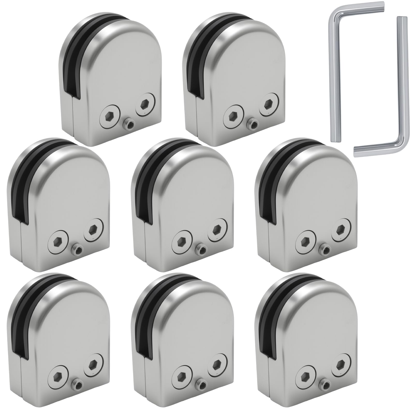 Ollanoos 8 PCS Adjustable Stainless Steel 304 Glass Clamps, 8-10mm (5/16 – 25/64") Flat Back Bracket for Staircase Balustrade, Includes Hexagonal Wrench