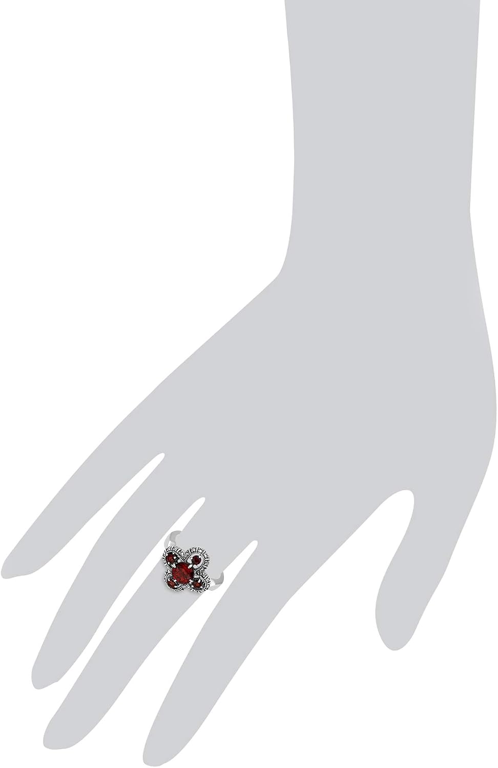 Gemondo USA 925 Sterling Silver Marcasite & Garnet Flower Ring Size 7, 8, and 9