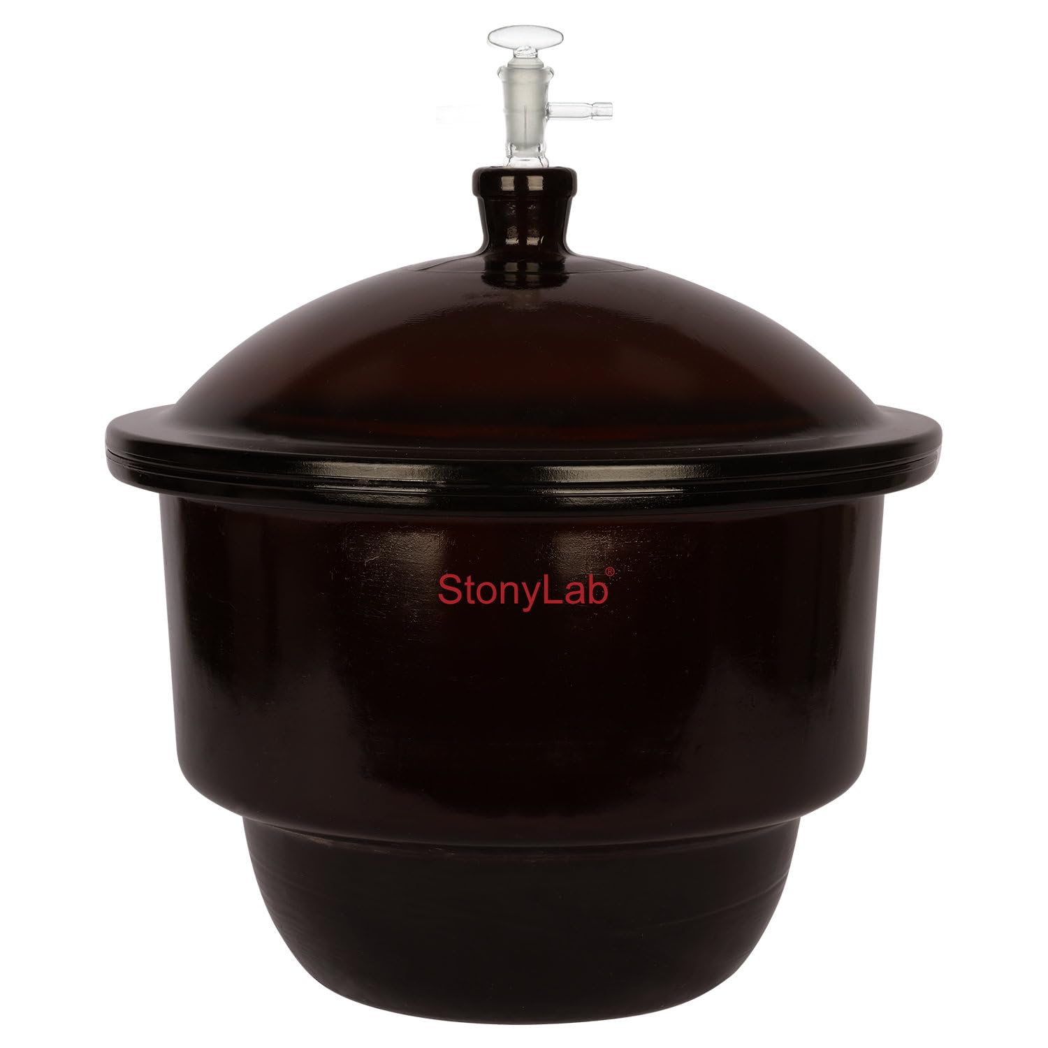 stonylab Amber Glass Vacuum Desiccator with Glass Vacuum Valve and Porcelain Plate ID: 11.8 Inch