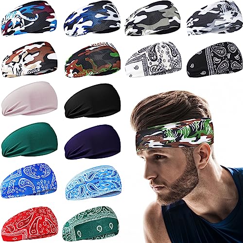 Foaincore 16 Pcs Sports Headbands for Men Sweatbands for Women Workout Stretchy Non Slip Hair Band Sweat Wicking Running Headband for Cycling Hiking Yoga Ice Hockey (Multi Styles)