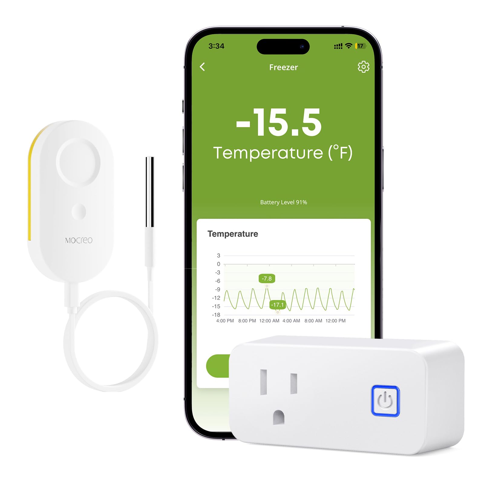 MOCREO WiFi Freezer Thermometer with Freezer Alarm, Screen Display, App Email Buzzer Alerts, Power Outage Alert, Ultra-Flat Probe, 2 Sensors, Remote Temperature Monitor for Home Kitchen Garage — Amazon image 9