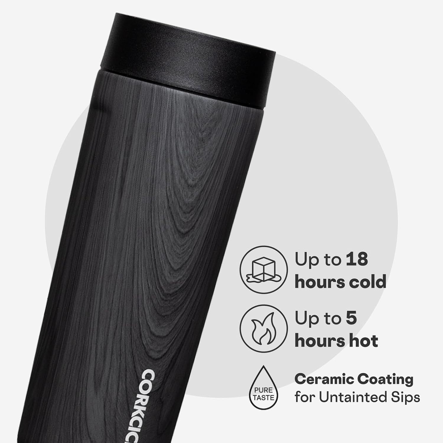 Corkcicle Commuter Cup Travel Mug - Insulated Coffee Mug with Lid - Keeps Drinks Cold 18 Hours - 360° Spill-Proof Sip Lid - Holiday Gift - Great for Gifting Warmth - 17 oz - Burnt Wood - Image 3