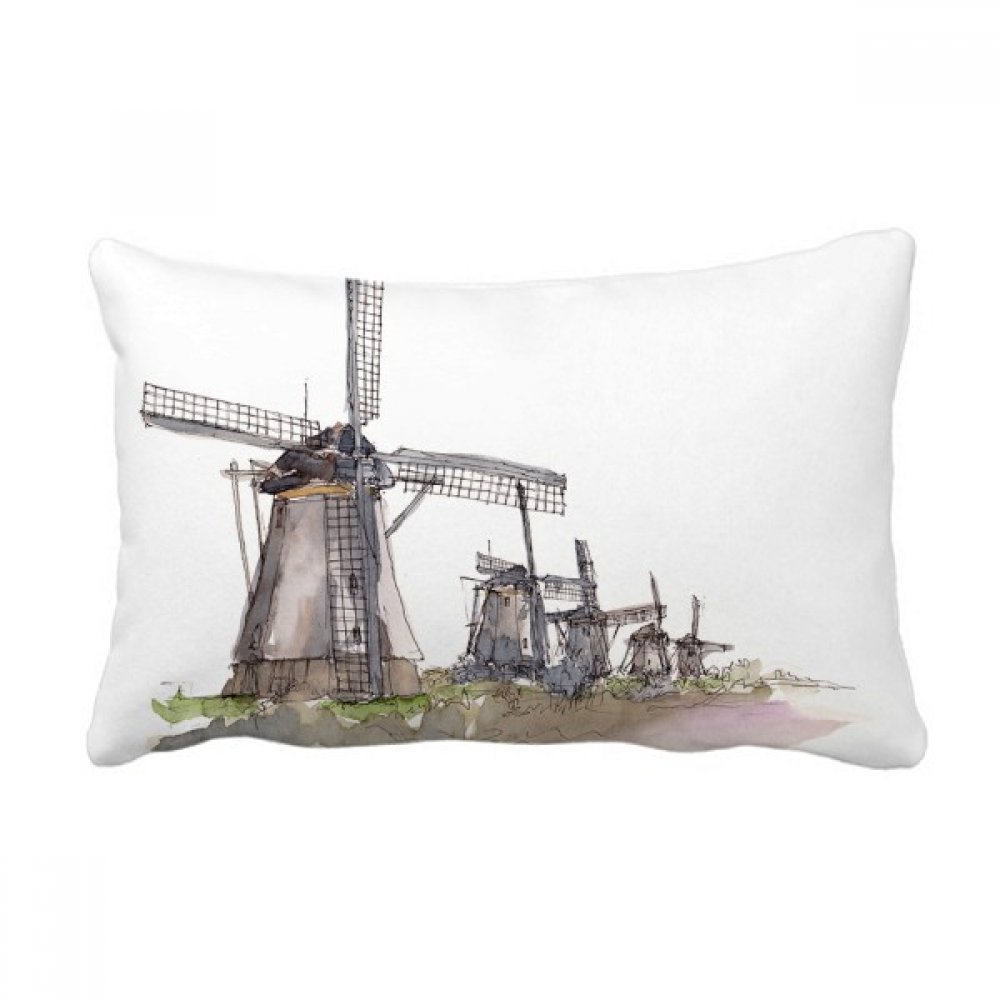 Coussin lombaire motif moulin à vent hollandais 16x24 pour décoration maison et canapé