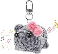 HOMQYTE Sad Hamster Meme Plush Keychain with Violin Sound - Cute Crochet Bow Hamster for Gifts