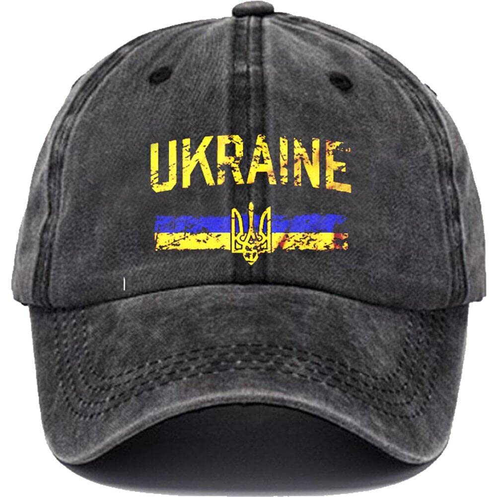 Hrippy Men's Black Ukraine Hat Ukrainian Baseball Cap Vintage Distressed Hats Twill Plain Cowboy Hats Denim Hat For Wo