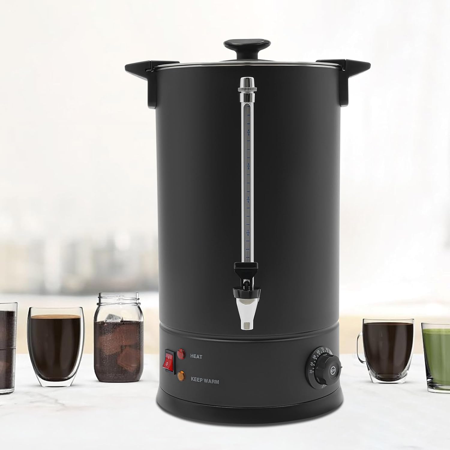 Commercial Coffee Urn, 15L/80-90cup Portable Stainless Steel Large Hot Drink Dispenser, Easy Two Way Coffee Maker Urn w/Cool-Touch Handles & Lid, Easy to Clean, Black