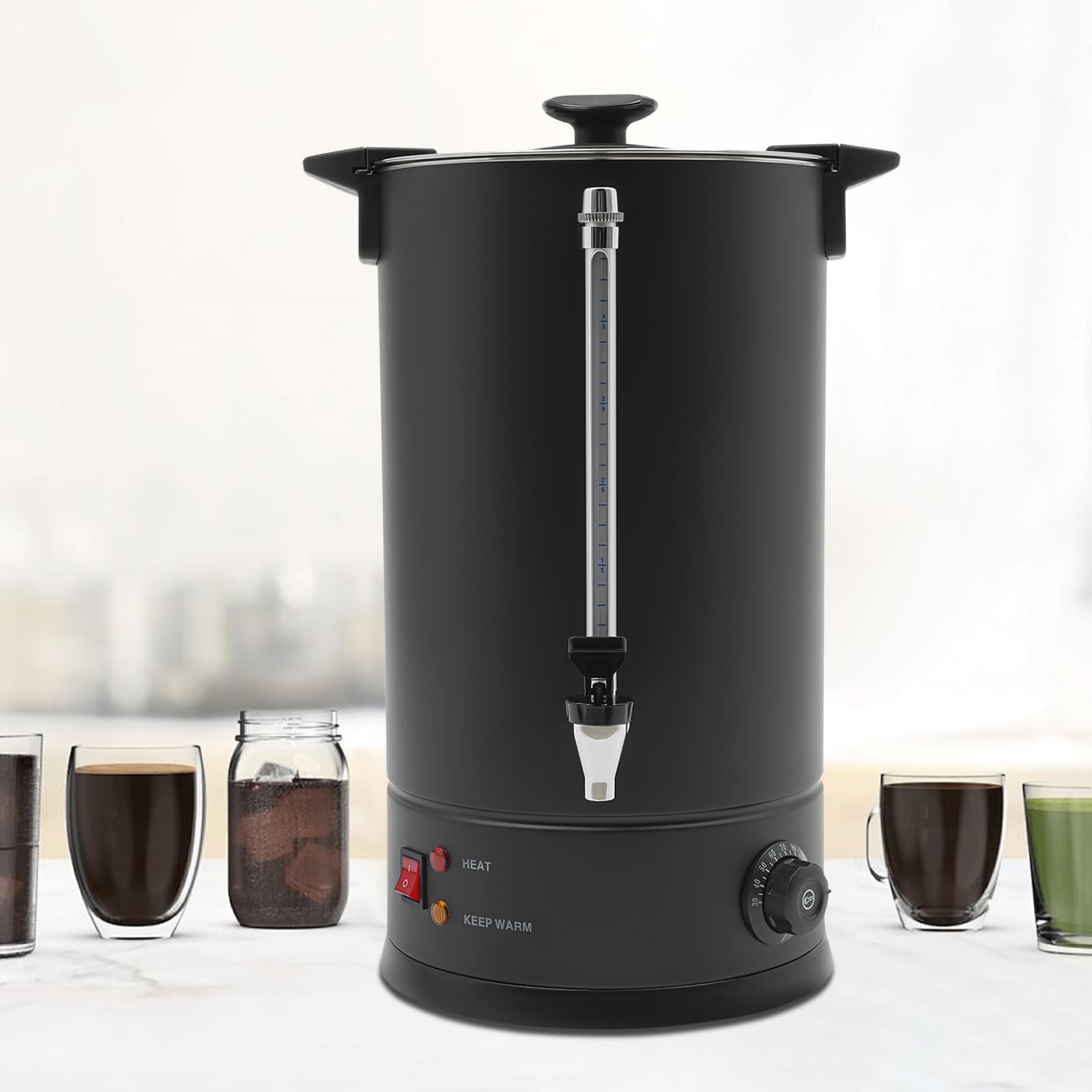 Commercial Coffee Urn, 15L/80-90cup Portable Stainless Steel Large Hot Drink Dispenser, Easy Two Way Coffee Maker Urn w/Cool-Touch Handles & Lid, Easy to Clean, Black