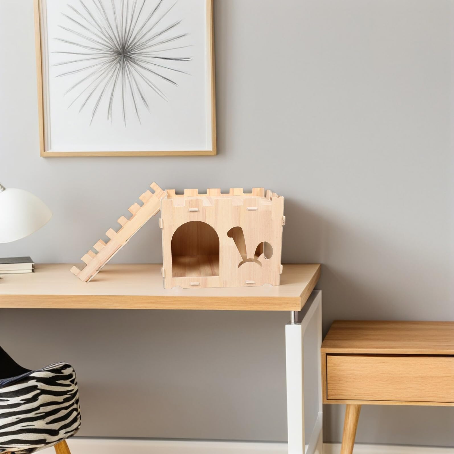 SHINEOFI Casetta Legno per Conigli Rifugio per Piccoli Animali Habitat Naturale per Criceti e Roditori Casetta in Legno per Porcellini Furetti