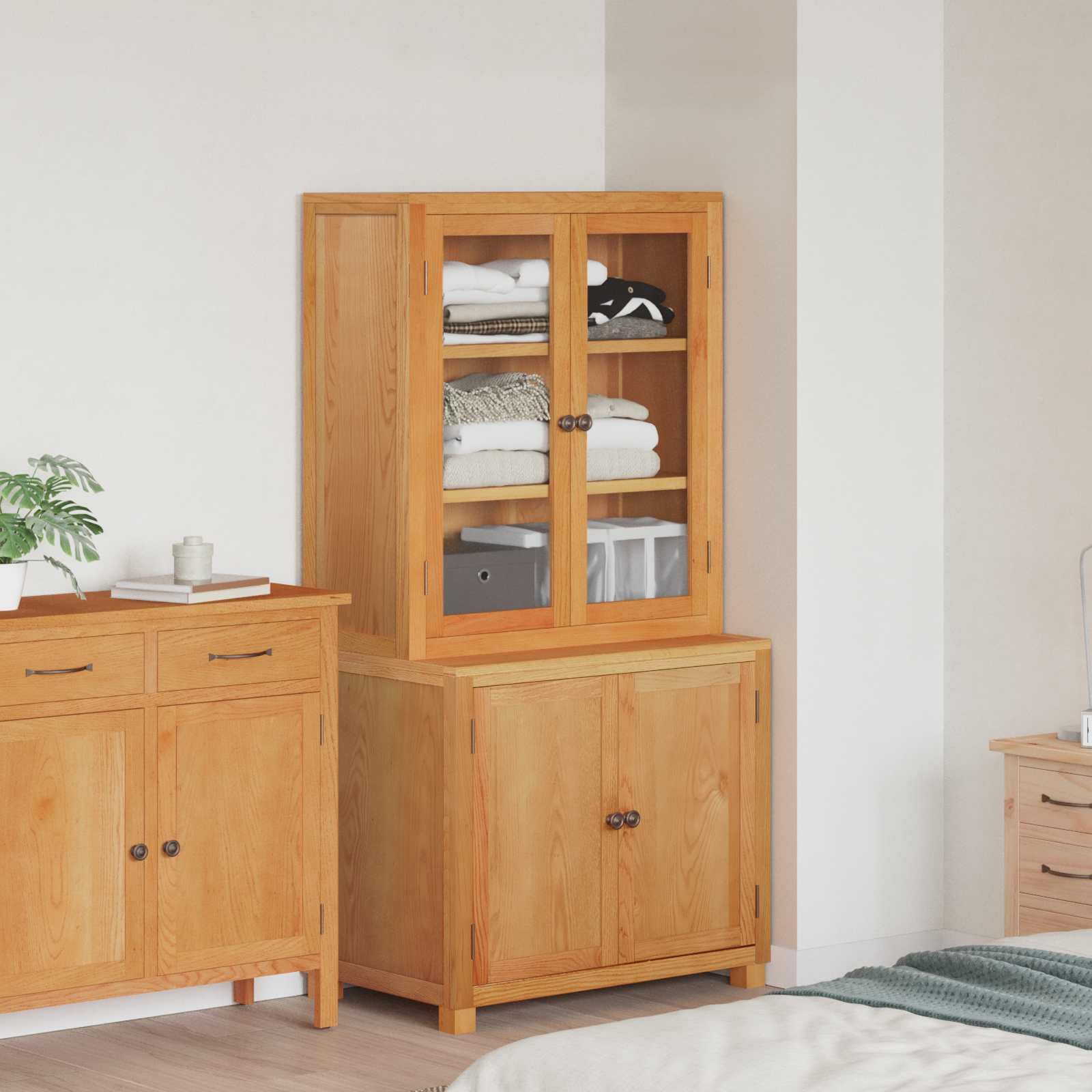 Modernes Aufbewahrungsmöbel-Set mit Tür aus Holzwerkstoff, Eichen- und Kiefernholz, in Braun. Stauraum Möbel mit Kippschutz, ideal für Wohn- und Schlafzimmer.