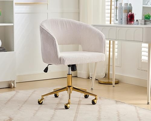 Miniatura 2 de Silla de oficina en casa, silla giratoria de terciopelo para escritorio, sillón tapizado moderno con base dorada para niñas y mujeres, asiento de
