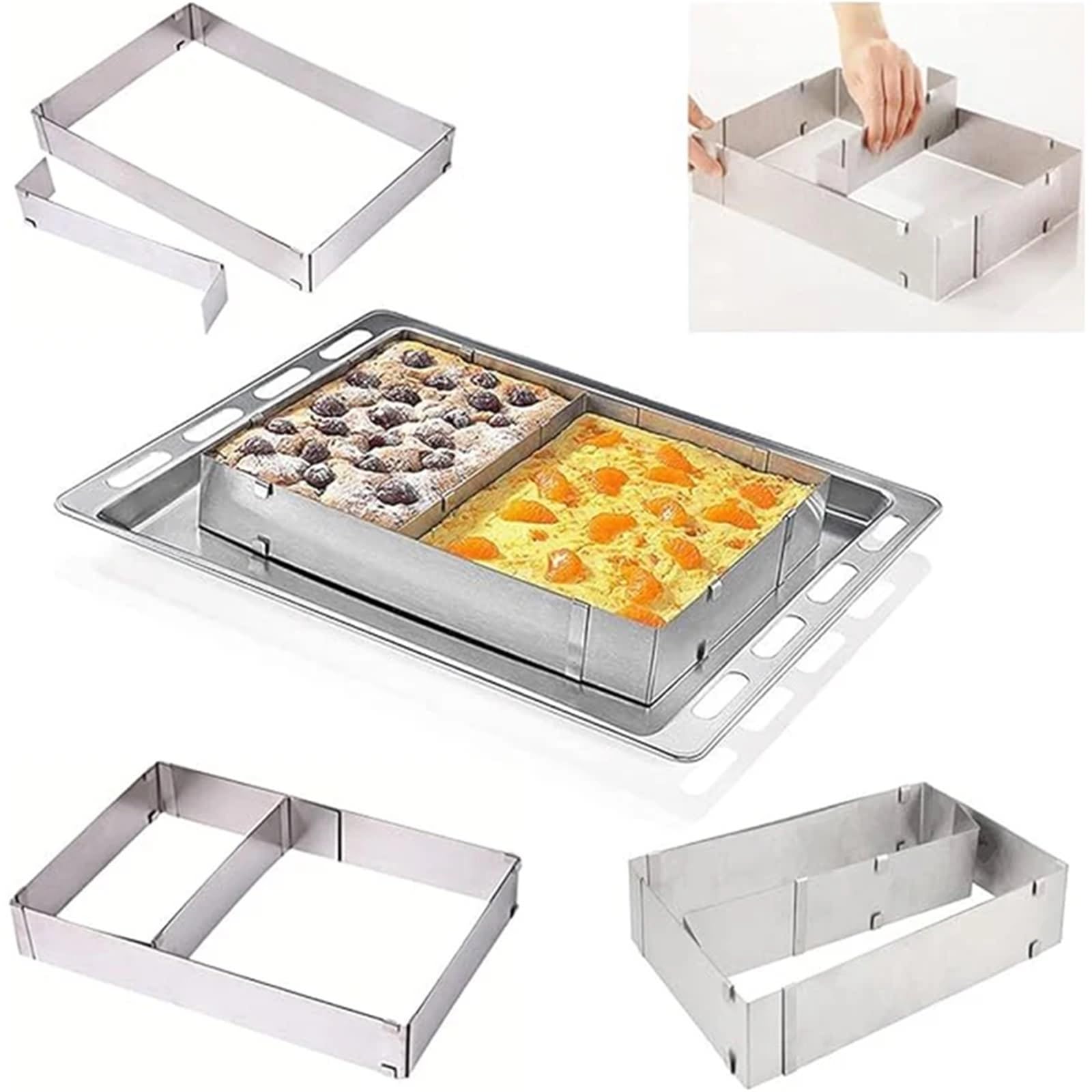 Tortenring Rechteckiger Kuchenformring, Verstellbarer quadratischer Mousse-Kuchenschneider aus Edelstahl, Backform, Gebäck-Backwerkzeug
