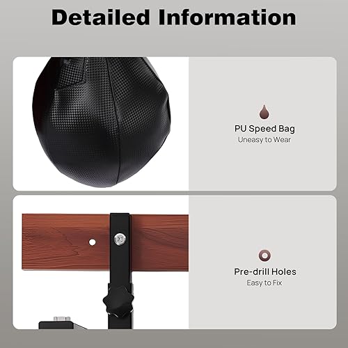 Miniatura 5 de Bolsa de velocidad de boxeo de 25.12 x 22.83 pulgadas, 220.46 libras, bolsa de velocidad montada en la pared, kit de plataforma de 5 engranajes,