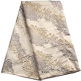 KAJURUI African Lace Fabric 5 Yards, Gold Stamping Floral Embroidery Lace Fabric for Daily/Party/Wedding Sewing