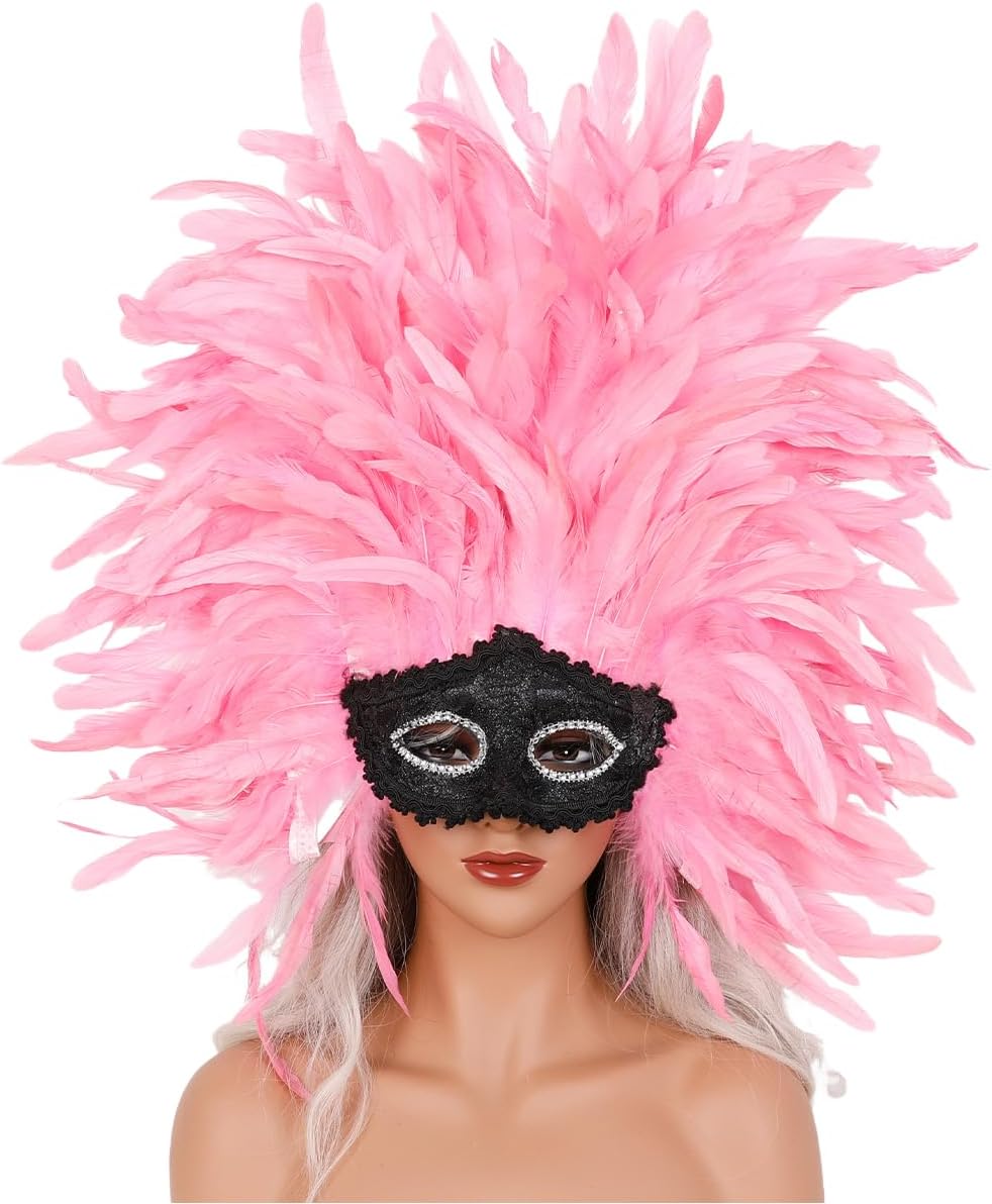 Feather Masquerade Mask with Black Lace – Handmade Costume Accessory for Halloween, Carnival, Party, Cosplay