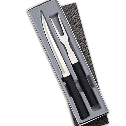 Rada Cutlery Carving Knife Set Stainless Steel 2-Piece Carving Set With Stainless Steel Black Resin Handles