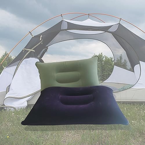 Miniatura 7 de Paquete de 2 almohadas de aire cuadradas de tela flocada gris y azul oscuro, almohada inflable ultraligera para senderismo, deportes al aire libre,