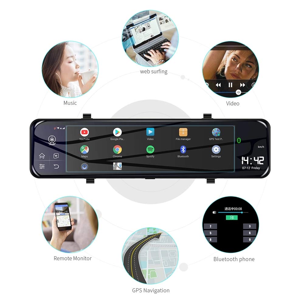 Nuovo 12 Pollici 4G Android specchietto retrovisore Auto DVR HD 1080P GPS WiFi ADAS Dash Cam registratore a Doppia Lente registratore Macchina Fotografica Automatica DVR