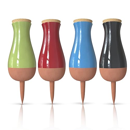 SmartiLiving 4 estacas de riego por goteo para plantas  Sistema de riego extra grande mejorado de goteo fácil de recargar 4 semanas con bombillas de