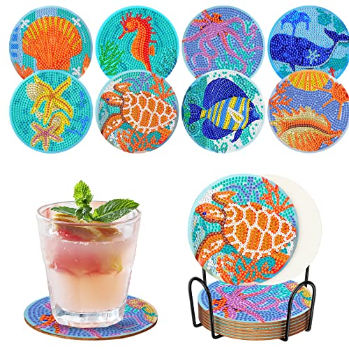 Ninonly 8 Pcs Diamond Painting Coasters With Holder Ocean Diamond Art Craft Supplies For Adults Kids Beginners For Drinks - Ocean Home Decor #TOP25