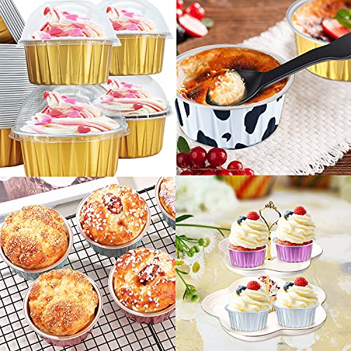 Free-Air ROUND125 Cupcake Liners With Dome Lids 50 Pack,Free-Air 5Oz Aluminum Foil Baking Cups Muffin Tin,Souffle Dessert Pudding Ramekin Holders thumb #4