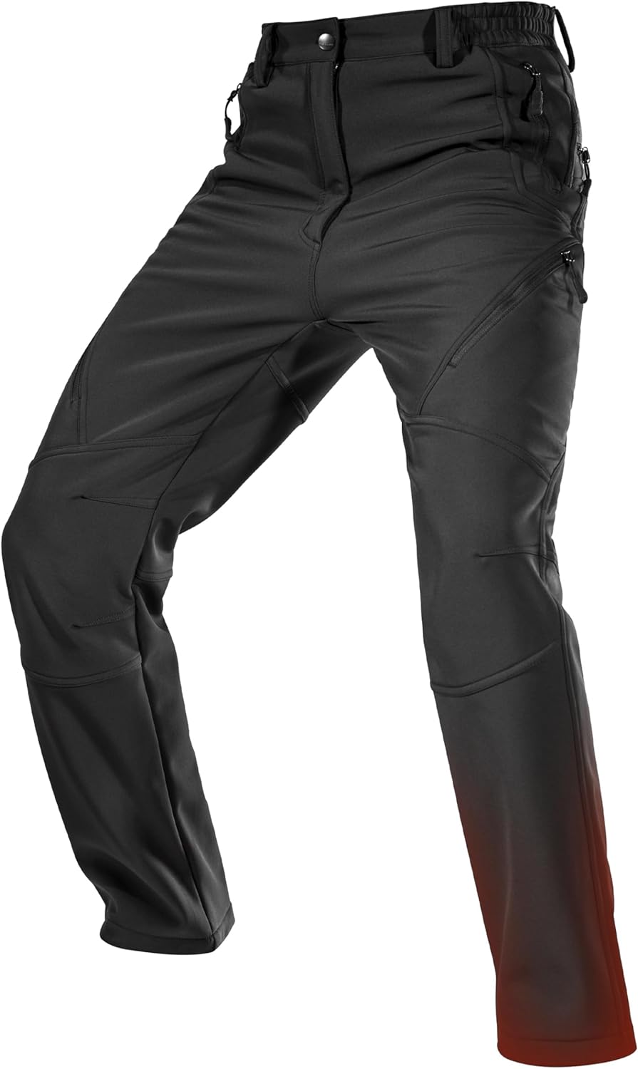 FREE SOLDIER Men's Fleece Lined Outdoor Cargo Hiking Pants Water Repellent Softshell Snow Ski Pants with Zipper Pockets