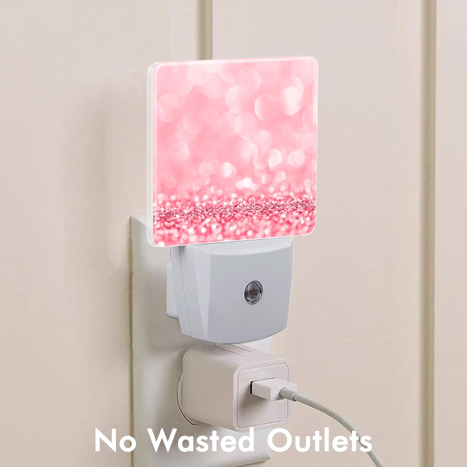 Pink Glitter Night Light,Plug into Wall with Dusk to Dawn Light Sensors,LED Nightlights for Bedroom,Bathroom,Kitchen,Hallway,Room Decor for Boys Girls Women Men