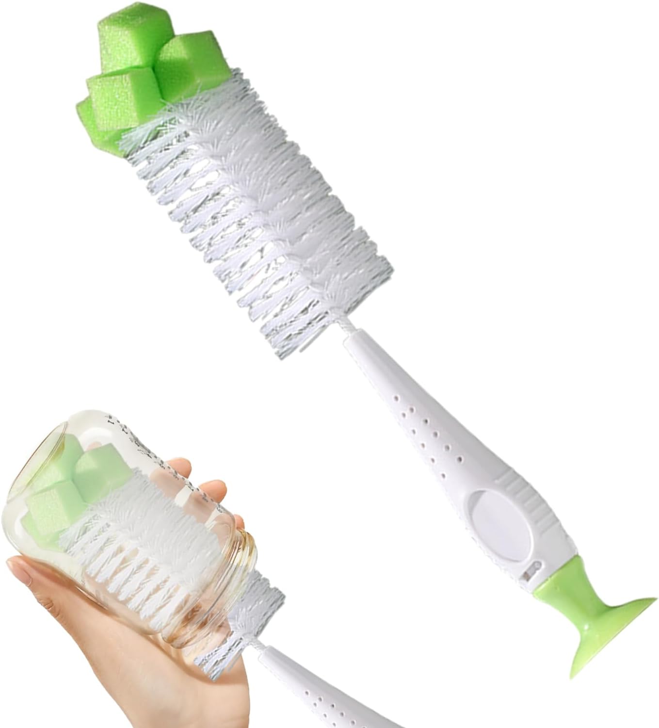 Cup Sponge Cleaning Brush | Bottle Sponge with Suction,2-in-1 Clean Bottle Brush with Suction Base, Aby Washing with Long Handle