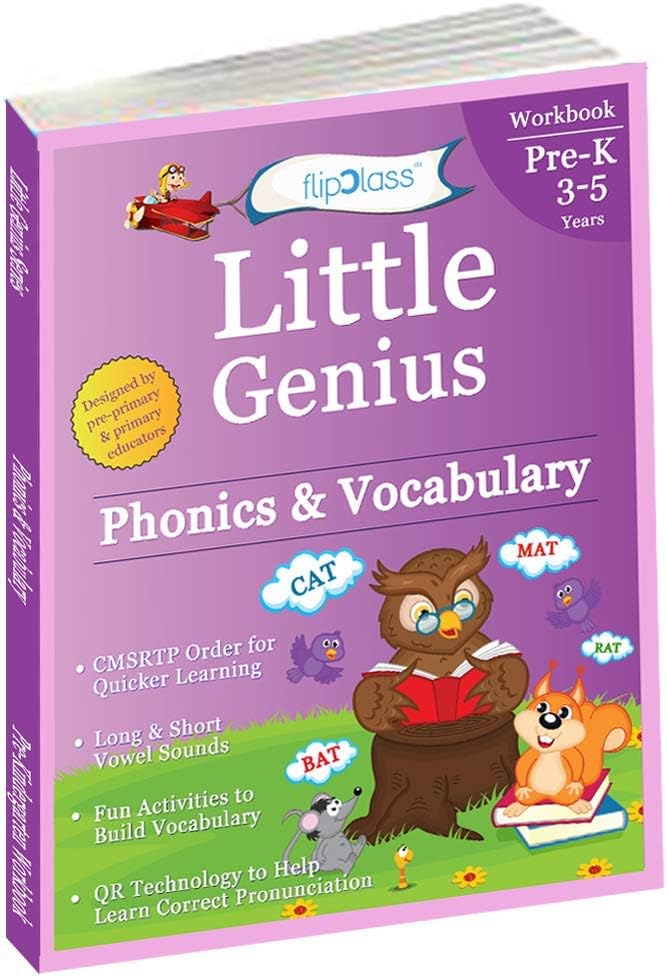 Phonics & Vocabulary: Pre Kindergarten Workbook (Little Genius Series): Learn Pronunciation of Short & Long Vowels, Consonants and Build Vocabulary (3-5 years)