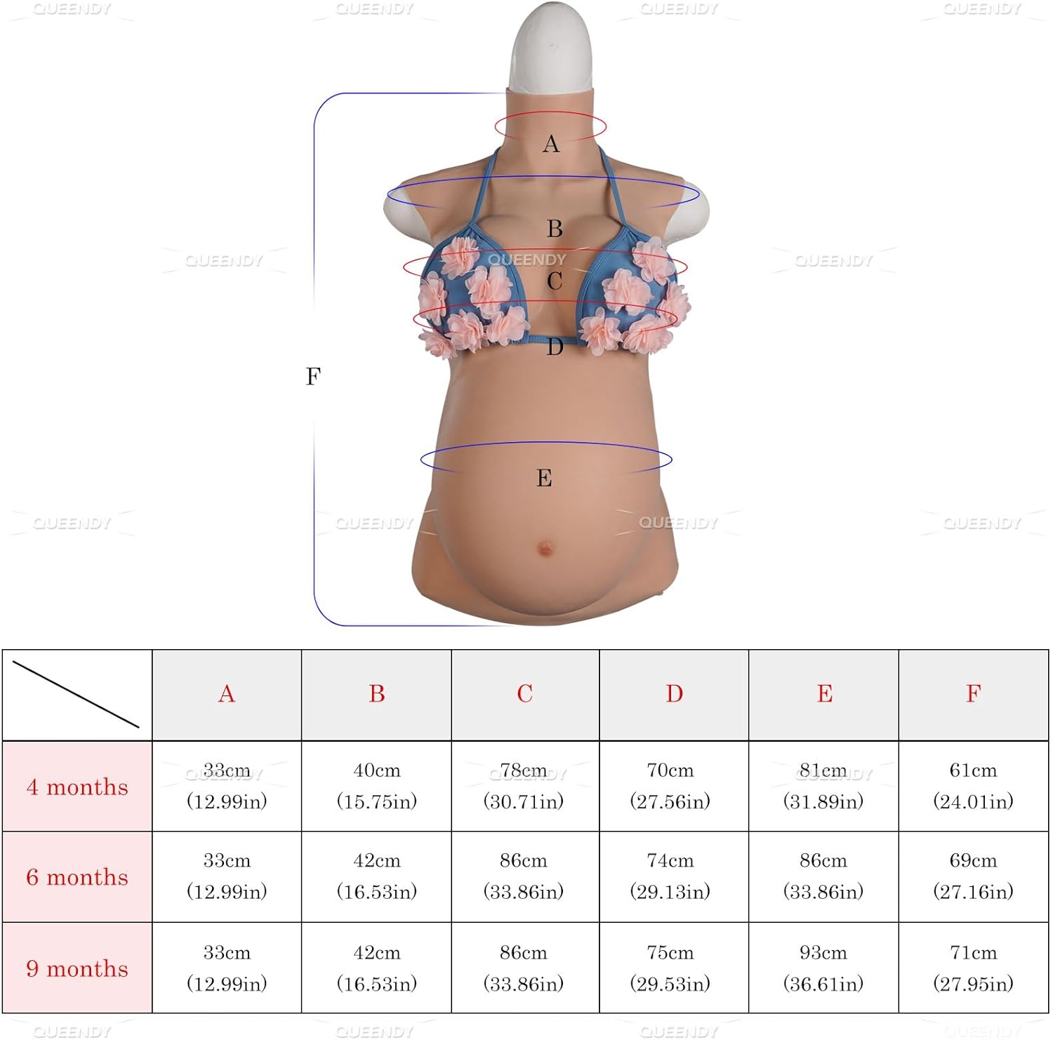 Silicone Fake Pregnancy Belly + Breastplate (4/6/9 Months), Cotton-Filled Belly & Chest for Crossdresser, Transgender