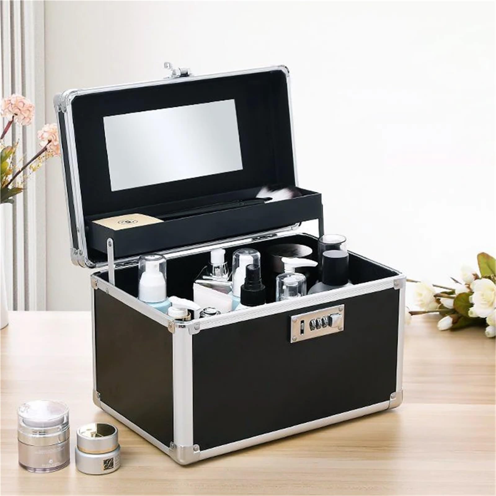 Porta Smalti Organizer Scatola for il trucco Custodie for cosmetici di bellezza professionale Borsa for il trucco Cassetta degli attrezzi multistrato for unghie Valigia for l'archiviazione(Sliver smal