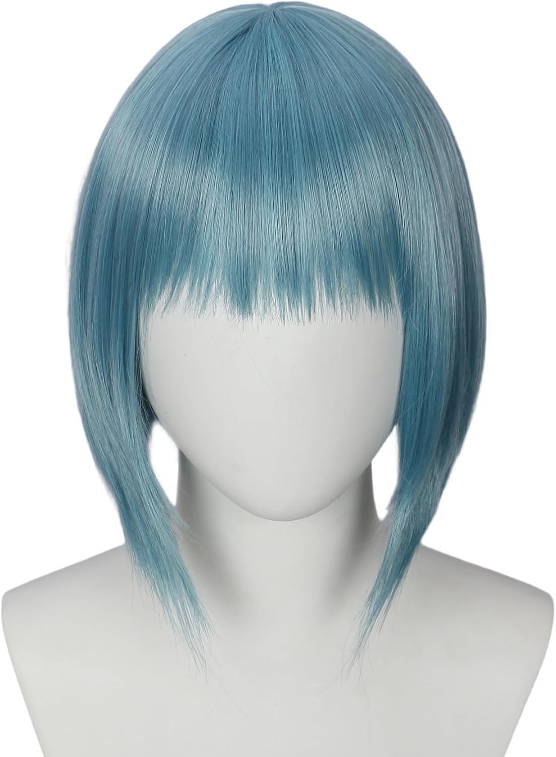 Linfairy Anime Cosplay Short Straight Wig Halloween Costume Party Cosplay Wig for Women Cadet Blue