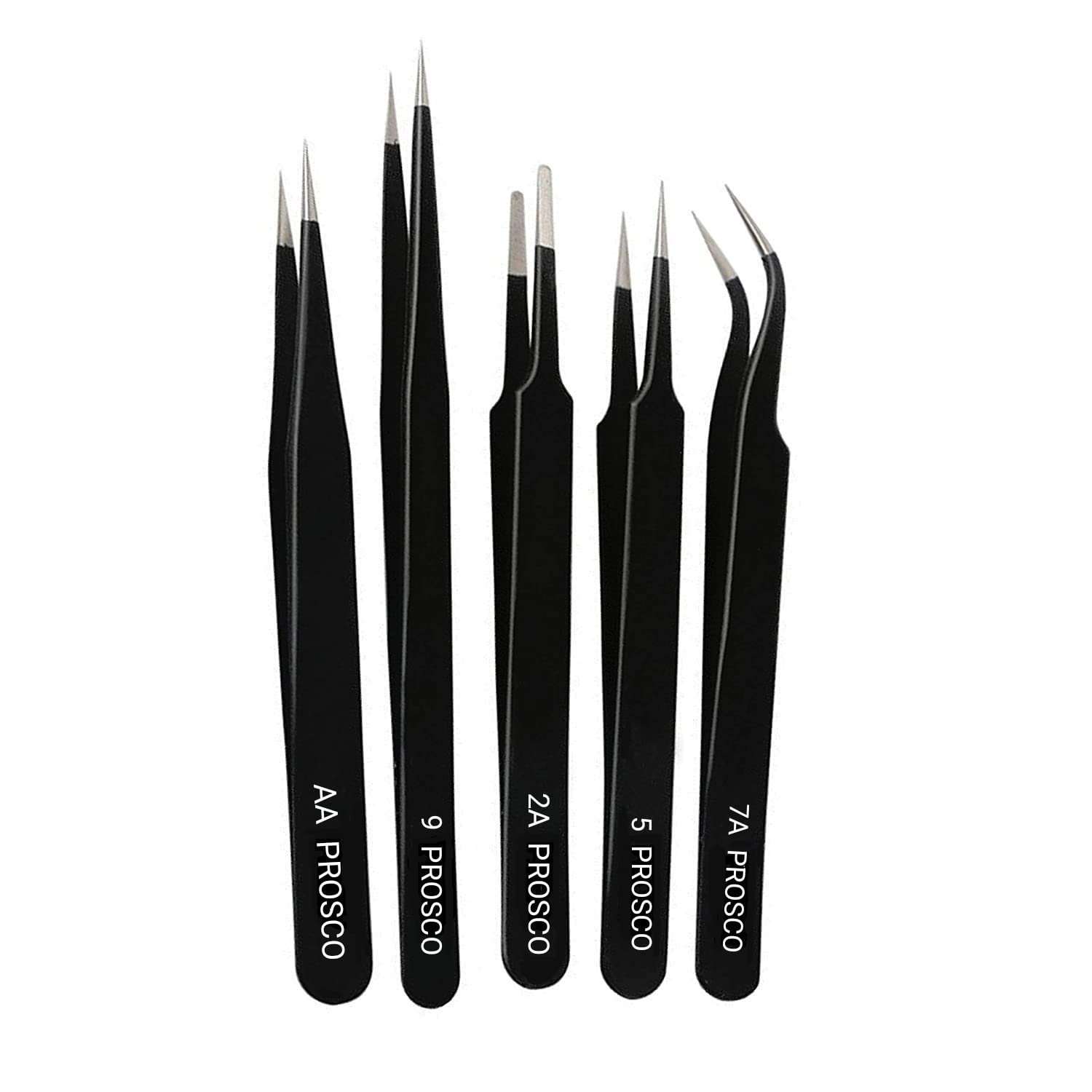 PROSCO Precision ESD Safe Tweezers Set of 5 Pcs. Black Powder Coated (Made in India) (B09MNGNZ29) Amazon Price History, Amazon Price Tracker