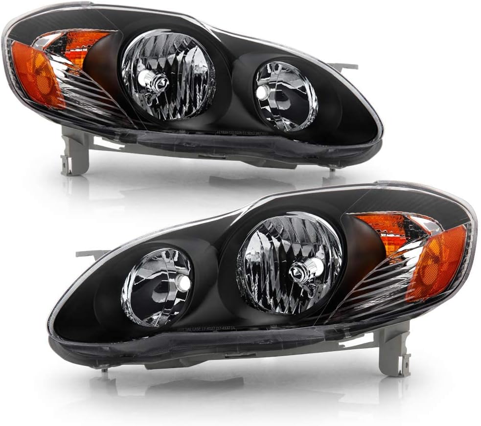 ACANII - For Black 2003-2008 Toyota Corolla Replacement Headlights Headlamps Driver + Passenger Side