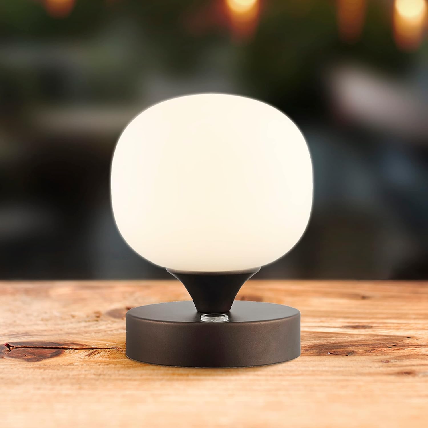 JONATHAN Y 6.13" Oil Rubbed Bronze Modern Cordless Rechargeable LED Table Lamp, Frosted White Glass Shade, Touch Dimmable Mini Accent Light for Bar, Bedroom, Nightstand JYL7112A