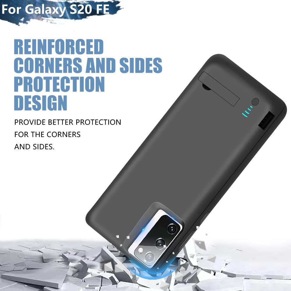 Battery Case for Samsung Galaxy S20 FE 5G, 5000mAh Rechargeable Extended Battery Charging Charger Case, Add 100% Extra Juice, Not Compatible with Galaxy S20 (6.5 inch) Black