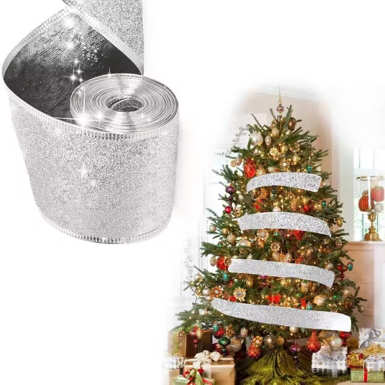 Silver Ribbon for Christmas Tree, Silver Tree Ribbon, Christmas Tree