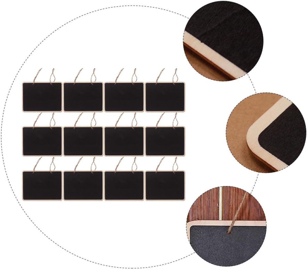 12Pcs Wooden Double-Sided Chalkboards Hanging Sign Boards 16x12cm