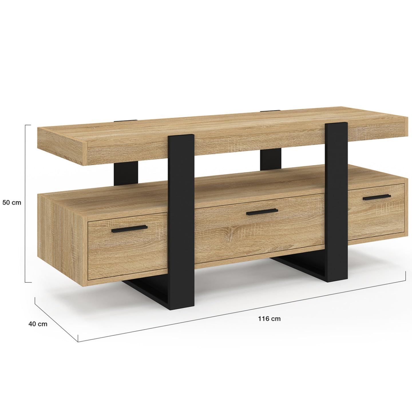 IDMarket - Meuble TV 116 cm Phoenix avec tiroirs Bois et Noir