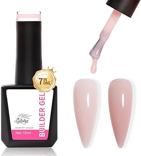 Builder Gel for Nails, 15ml 7 in 1 Builder Gel Nail Polish, LED Lamp Cured for Clear Rubber Base & Strengthener Extensions, Thickening, Repair, Salon-Quality DIY Manicure (Nude)
